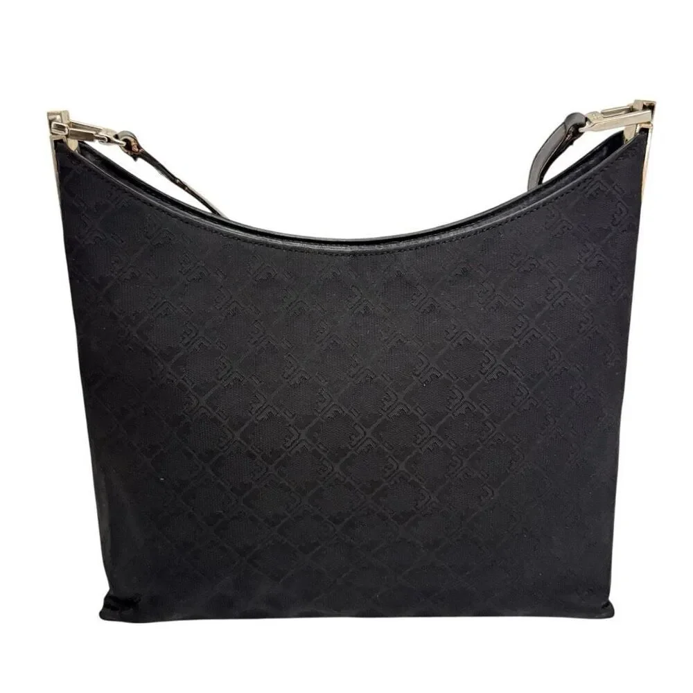 Salvatore Ferragamo Women's Black Authentic Canvas Leather Jacquard Shoulder Bag